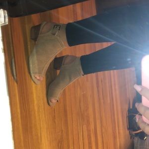 tan opened toe booties